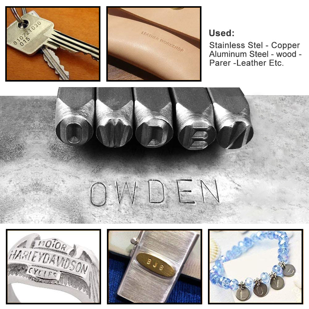 OWDEN Jewelry Metal Stamps kit for Jewelry Stamping Making,Size:(1/8,3mm)  2 Sets Art Font Letter Punch Set (Uppercase and Lowercase) with 1 Set