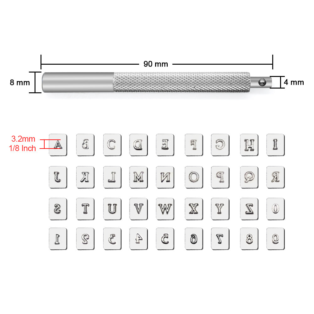 Zahlen- und Alphabet-Stempelset 1/8" (3,2 mm)